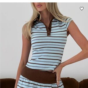 Princess Polly Blue and Brown Striped Top